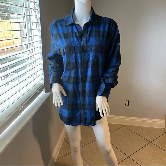 Express Men Blue checkered Plaid Buttoned Long Sleeve Shirt Top size Medium - Picture 2 of 10